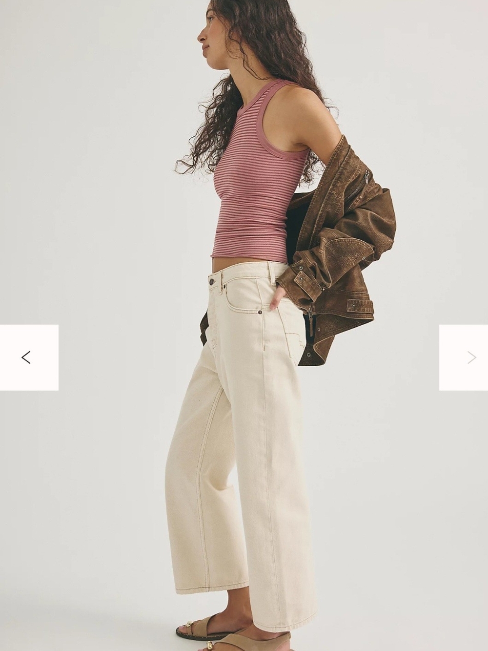 We The Free Deep Trance Boyfriend Jeans 33 Cream Beige Cropped Barrel Leg Cotton - Picture 9 of 14